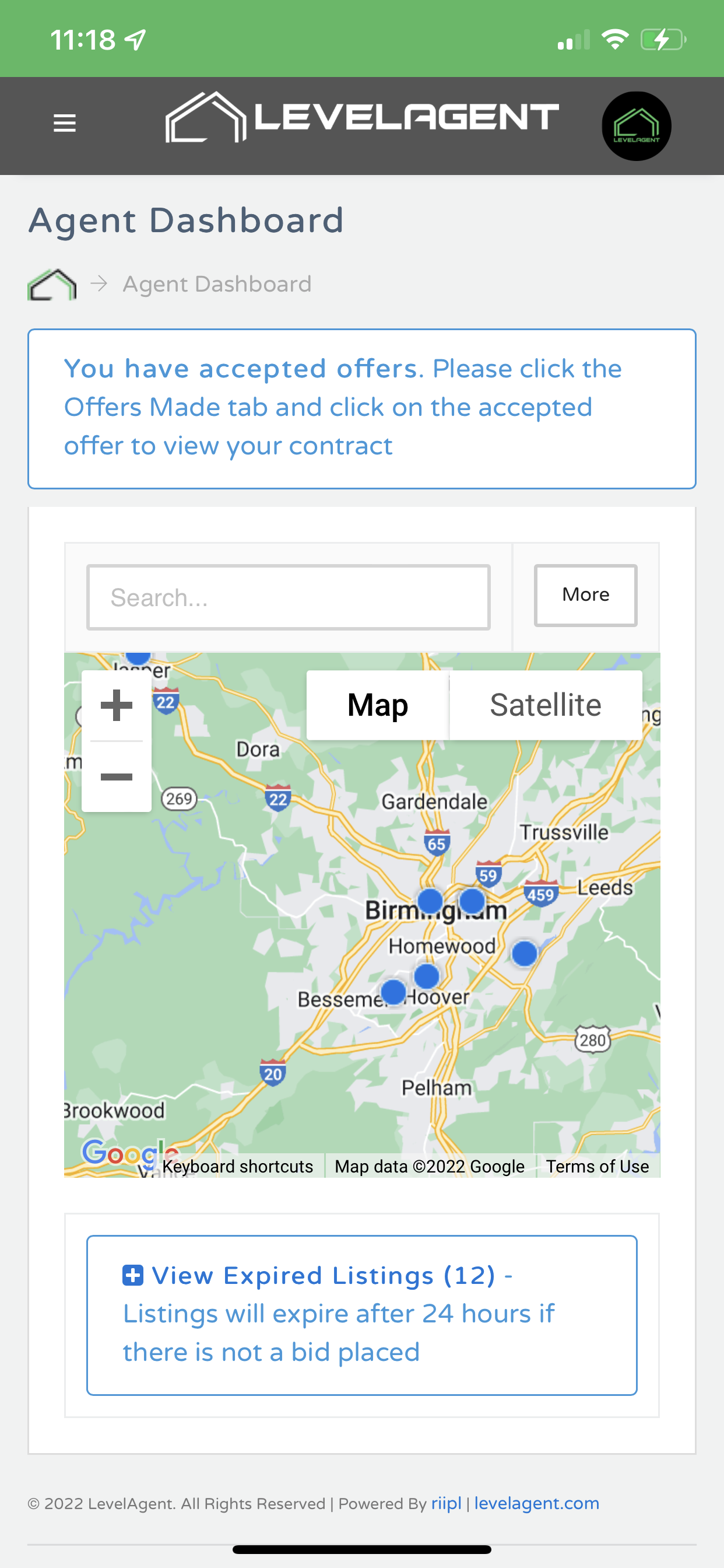 LevelAgent Agent Dashboard Map